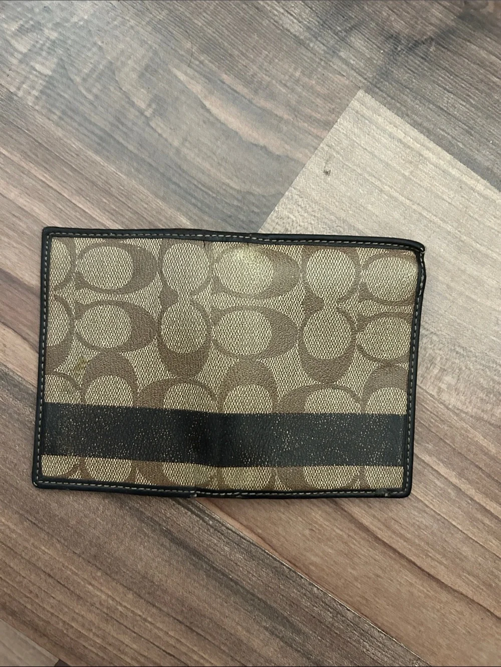 Coach Khaki Signature Card Case with Black Stripe